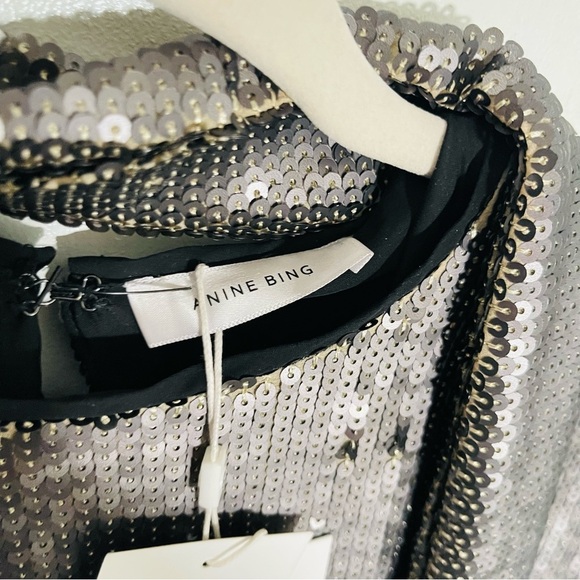 NWT Anine Bing Angie Sequin Belted Mini Dress Antique Silver Metallic Cocktail - Picture 3 of 10